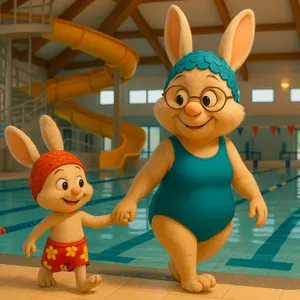 Petit Lapin à la piscine