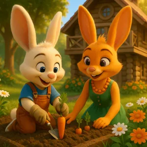 Petit Lapin jardine