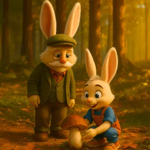 Petit Lapin va à la chasse aux champignons