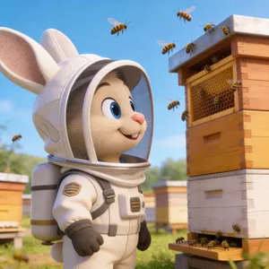 Petit Lapin observe les abeilles